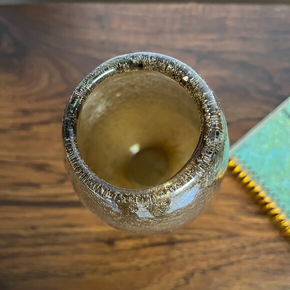 Murano Bubble Glass Vase Oval Shape Yellow Brown Color 10" Tall - Picture 12 of 14